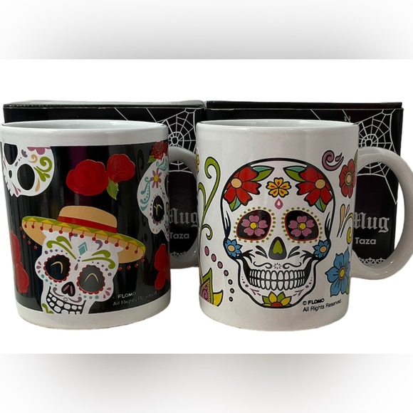 Sugar Skull Coffee Mugs Day of the Dead Set of 2 Gift Box - Picture 6 of 6